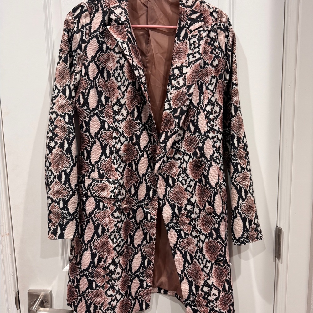 Nasty Gal Snake Print Blazer in Black, Brown, and Cream
